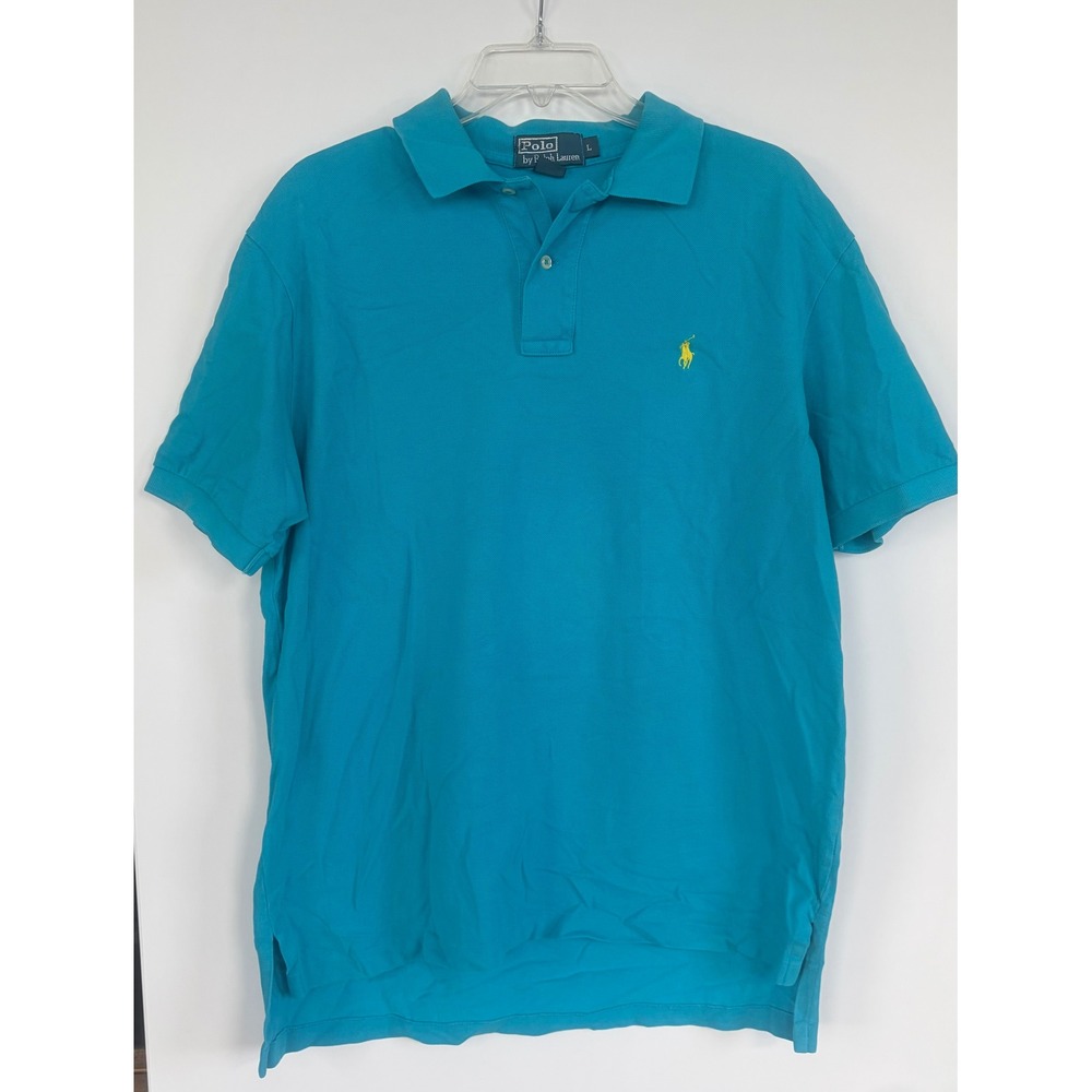 Polo Ralph Lauren Mens Large Turquoise Blue Pique Cotton Short Sleeve Polo Shirt